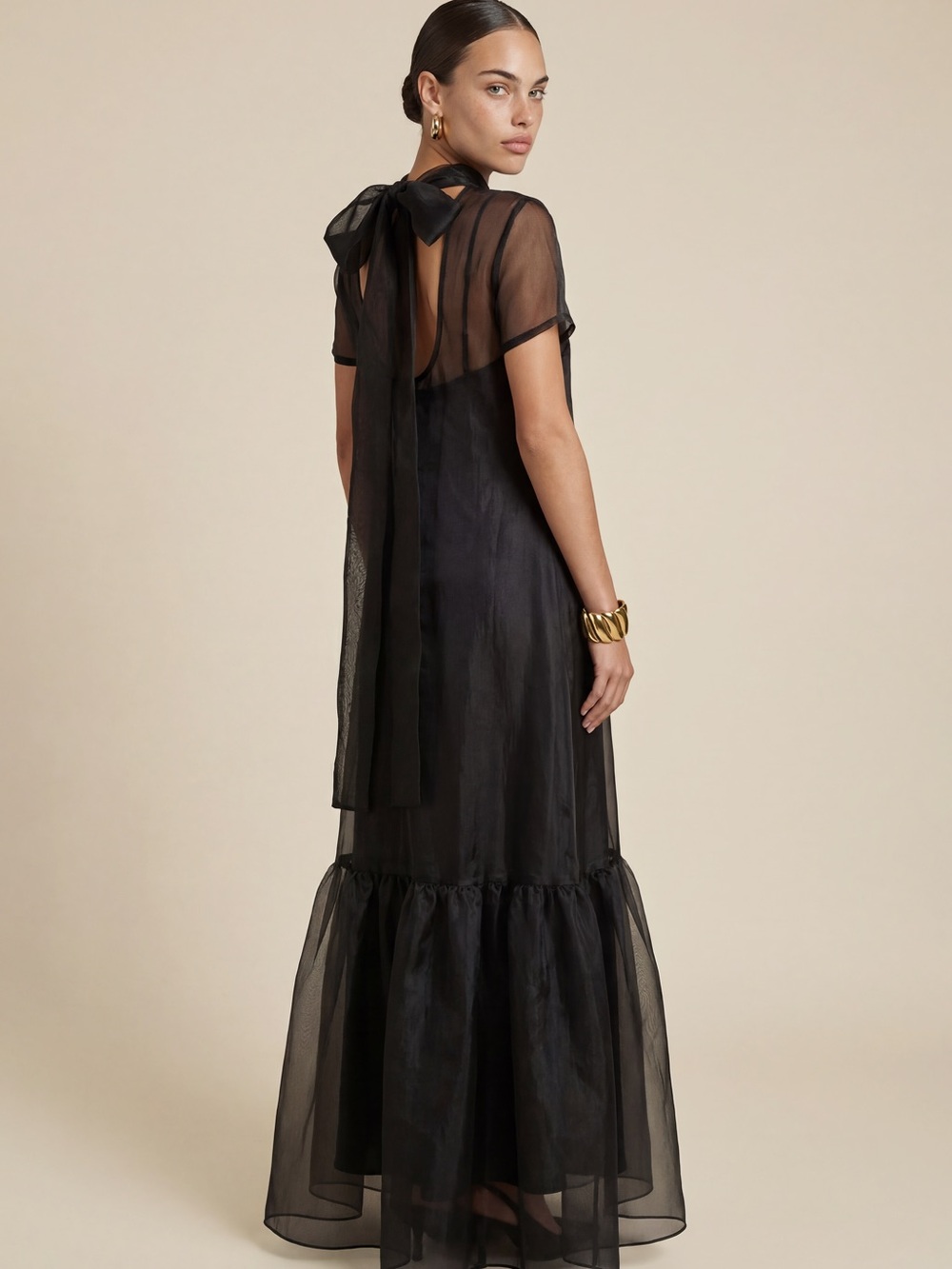Caara Melody Black Sheer Ruffle-Hem Maxi Dress. Size XS. NWT - Picture 15 of 16